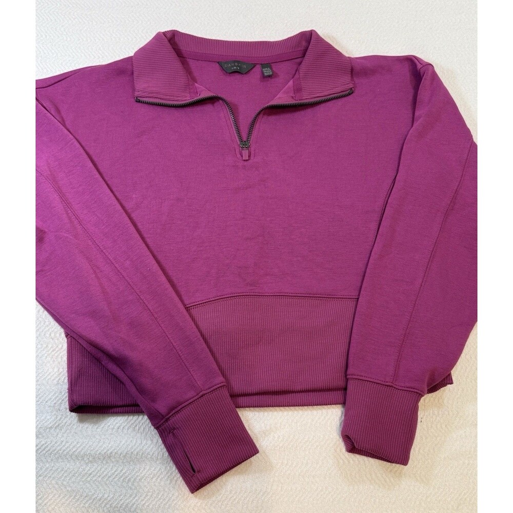 Danskin Womens S Fushia Cotton Blend Knit 1/2 Zip Collared Sweatshirt Small